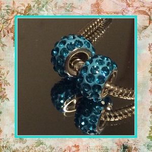 🌺2PC TEAL CZECH BEADS BLING CHARMS GEMS DIY BEAD